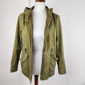 Love Tree Utility Hoodie Full Zip Jacket Womens Size S Olive Green 100% Cotton